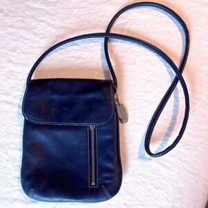 Blue Tignanello Leather Multipocket Crossbody Magnetic Closure Patterned